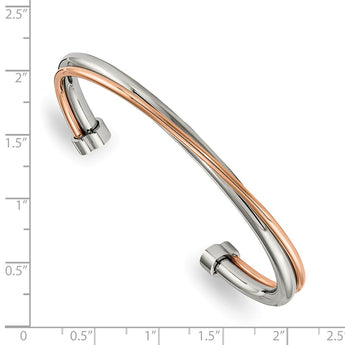 Stainless Steel Polished Rose IP-plated Twisted Cuff Bangle