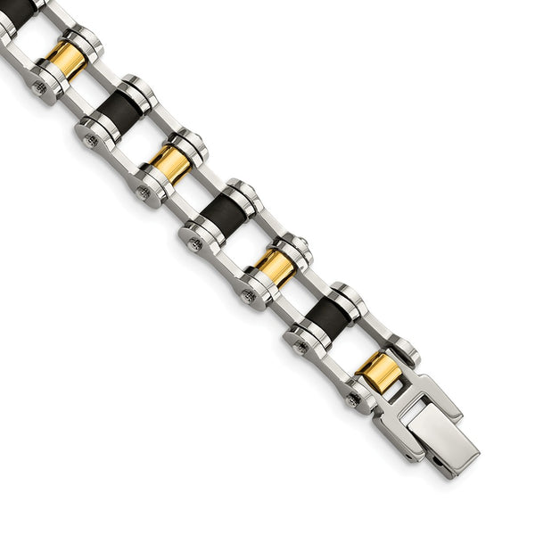 Stainless Steel Yellow IP-plated and Black Rubber Bracelet