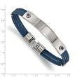Stainless Steel Polished Blue IP-plated Cable Blue CZ 7.25in ID Bracelet