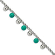 Stainless Steel Polished w/Imit.Turquoise Beads w/2in ext. 7in Bracelet