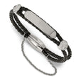 Stainless Steel Polished w/Preciosa Crystal Braided Leather Bracelet