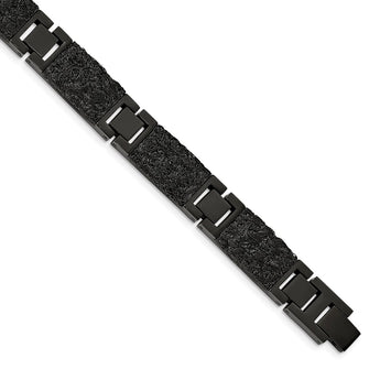 Stainless Steel Polished Black IP plated Wire Inlay 8.5in Bracelet