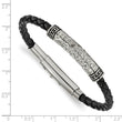 Stainless Steel Antiqued/Polished Hammered Leather Adj. 7.5in to 8in Bracel