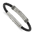 Stainless Steel Antiqued/Polished Hammered Leather Adj. 7.5in to 8in Bracel