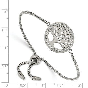 Stainless Steel Polished w/Preciosa Crystal Tree Adjustable Bracelet