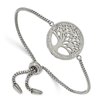 Stainless Steel Polished w/Preciosa Crystal Tree Adjustable Bracelet