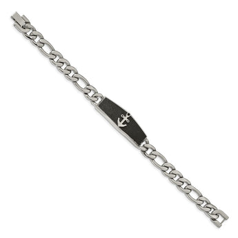 Stainless Steel Polished Black IP-plated Laser cut Anchor 8.5in Bracelet