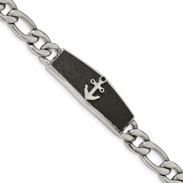 Stainless Steel Polished Black IP-plated Laser cut Anchor 8.5in Bracelet