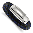 Stainless Steel Polished Blk Leather w/Blue Wire Adj 7.75in to 8.25in Brace