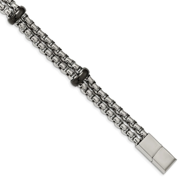 Stainless Steel Polished Black IP-plated 8in w/0.5in ext. Bracelet
