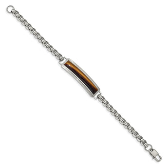 Stainless Steel Polished with Tiger's Eye 8.5in ID Bracelet