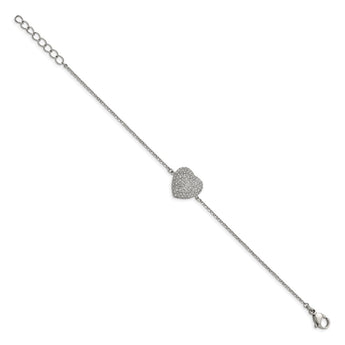 Stainless Steel Polished w/ Preciosa Crystal Heart w/1 inch ext. Bracelet