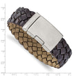 Stainless Steel Brushed Brown Leather Bracelet