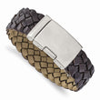 Stainless Steel Brushed Brown Leather Bracelet