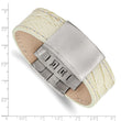 Stainless Steel Brushed White Leather ID Bracelet