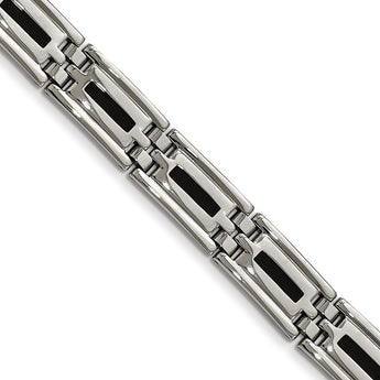 Stainless Steel Polished Black Enamel Link Bracelet