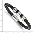 Stainless Steel Polished and Brushed Leather Bracelet