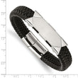 Stainless Steel Brushed and Polished Black Leather 8.5in ID Bracelet