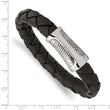 Stainless Steel Polished Black Leather Textured Bracelet