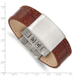 Stainless Steel Brushed Medium Brown Leather ID Bracelet