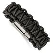 Stainless Steel Polished Rounded Braided Black Leather Bracelet
