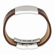 Stainless Steel Polished Brown Leather/Yellow Stitch ID Bracelet