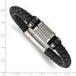 Stainless Steel Polished Black IP Blk Leather Blk Rubber Bracelet