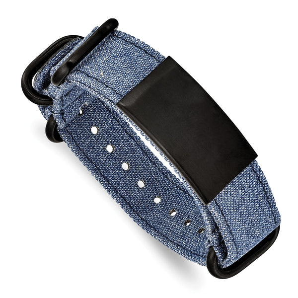 Stainless Steel Brushed Black IP Blue Jean Fabric Adj. ID Bracelet