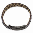 Stainless Steel Antiqued and Brushed Brown Braided Leather 9in Bracelet