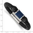 Stainless Steel Polished Blk & Blue IP Blk Rubber Blk Leather Bracelet