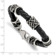 Stainless Steel Polished Antiqued Dragon Black Braided Leather Bracelet
