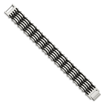 Stainless Steel Black Rubber 8.5in Bracelet