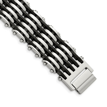 Stainless Steel Black Rubber 8.5in Bracelet