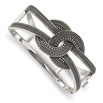 Stainless Steel Polished Antiqued Textured Hinged Bangle