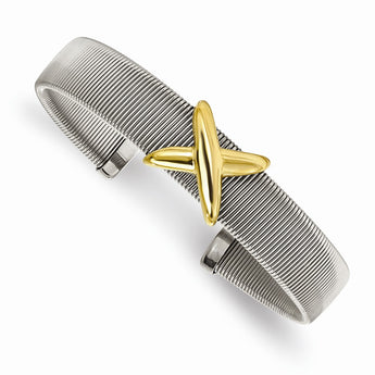Stainless Steel Polished Textured Yellow IP-plated Bangle