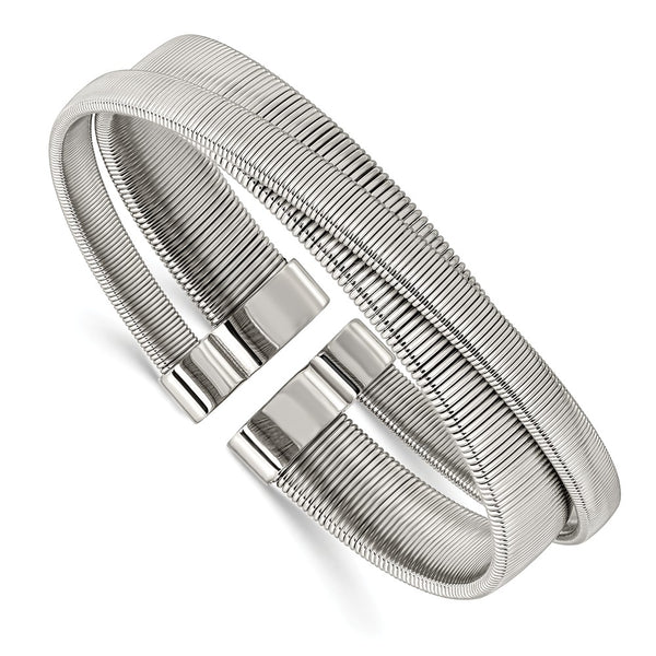 Stainless Steel Polished and Textured Moveable Cuff Bangle