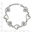 Stainless Steel Polished CZ heart w/1in ext. Bracelet