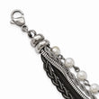 Stainless Steel Polished Imitat Pearls Faux Leather w/ 1in ext. Bracelet