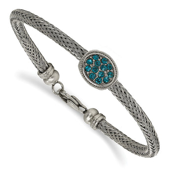 Stainless Steel Polished and Textured Blue Crystal 7.25in. Bracelet