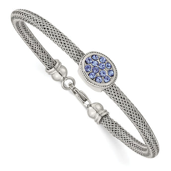 Stainless Steel Polished and Textured Blue Crystal 7.25 in. Bracelet