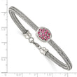 Stainless Steel Polished and Textured Pink Crystal 7.25in. Bracelet