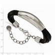 Stainless Steel Polished Faux Leather Cords 2.5in ext. Bracelet