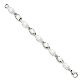 Stainless Steel And White Ceramic Polished Bracelet