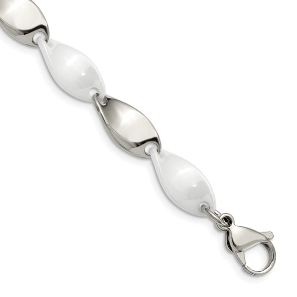 Stainless Steel And White Ceramic Polished Bracelet