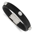 Stainless Steel Polished CZ Silicone Band Bracelet