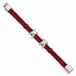 Stainless Steel Polished Red Leather and Rubber Bracelet