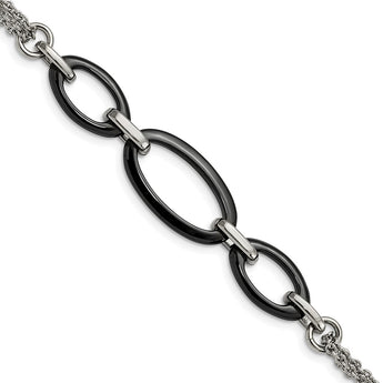 Stainless Steel And Black Ceramic Polished Bracelet