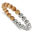 Stainless Steel Polished with Cypress Wood Beads Stretch Bracelet