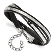 Stainless Steel Polished Italian Leather 14.5in w/2in ext Wrap Bracelet