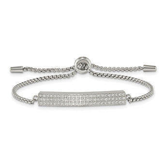 Stainless Steel Polished with CZ Adjustable Bracelet